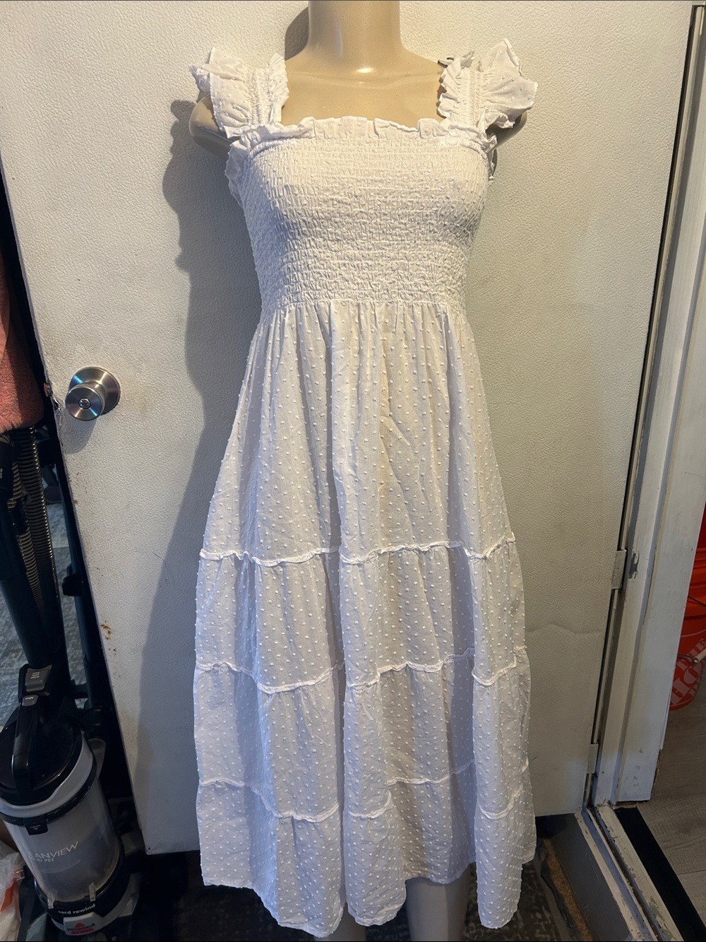 Hill House White Smocked Tiered Maxi Dress with Flutter Straps - Picture 2 of 11